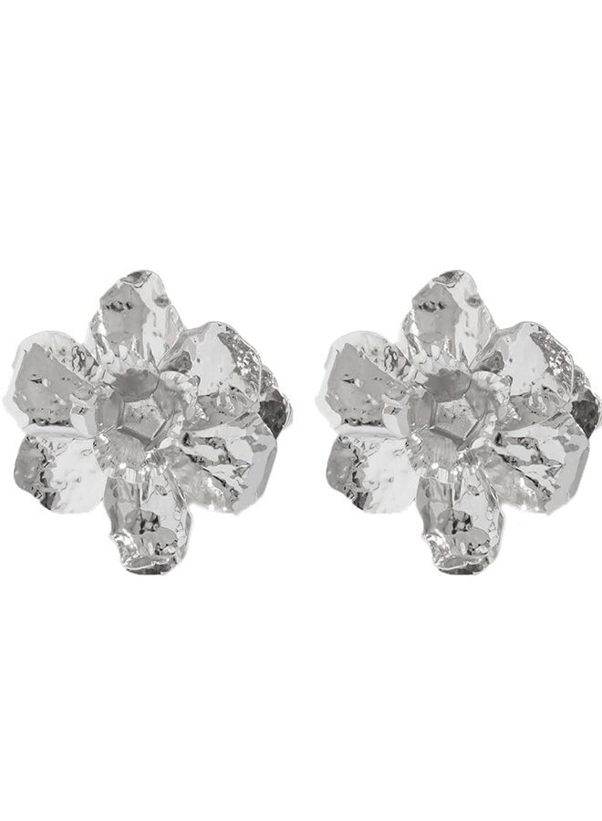 أقراط زهرة كبيرة فنتاج فضية مطلية بالذهب للنساء فاخرة مع علبة هدايا وحقيبة مخملية للحفل اليومي - Image 2